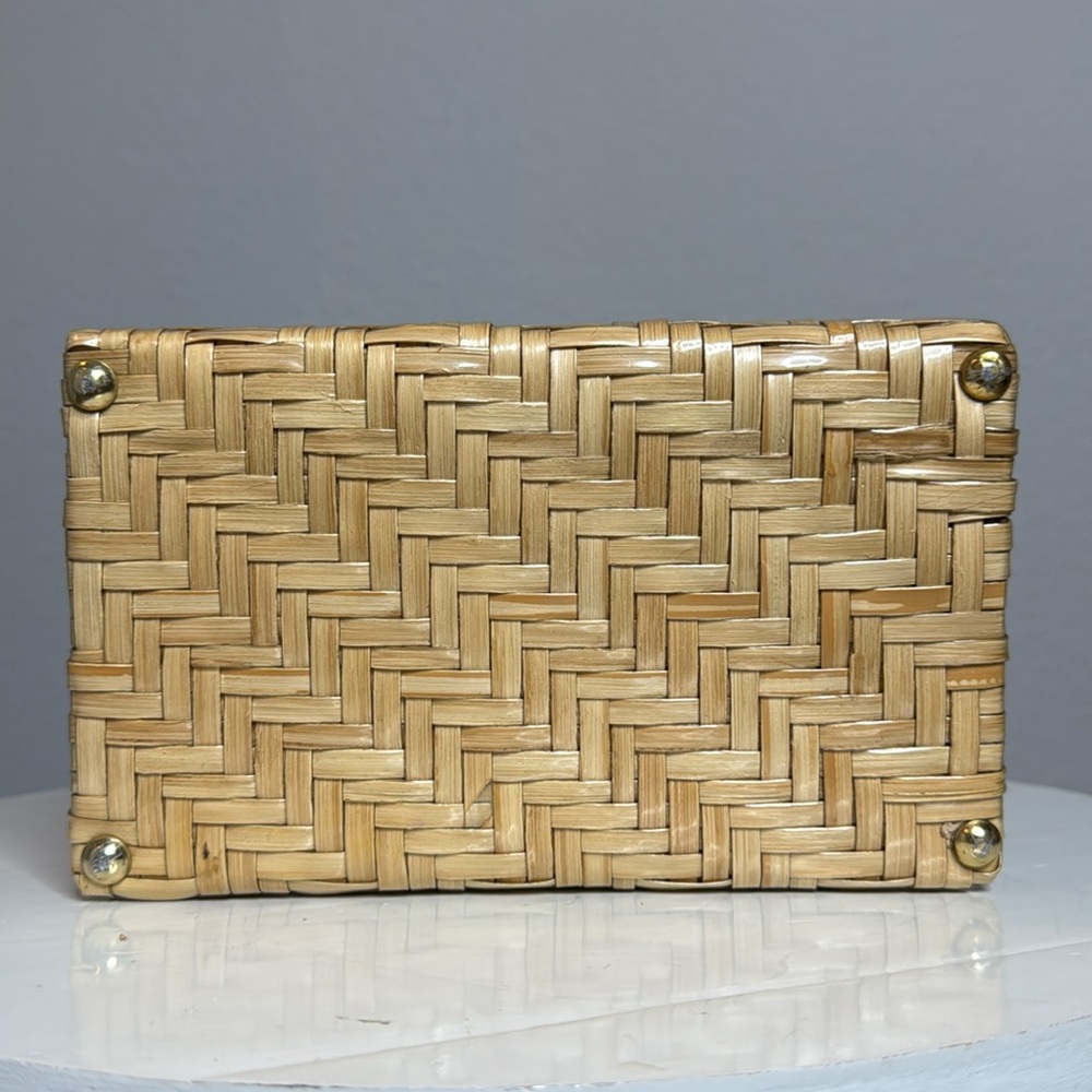 VINTAGE 1950s CHEVRON PATTERN STRAW WICKER WOVEN BOX HAND BAG - Picture 8 of 13